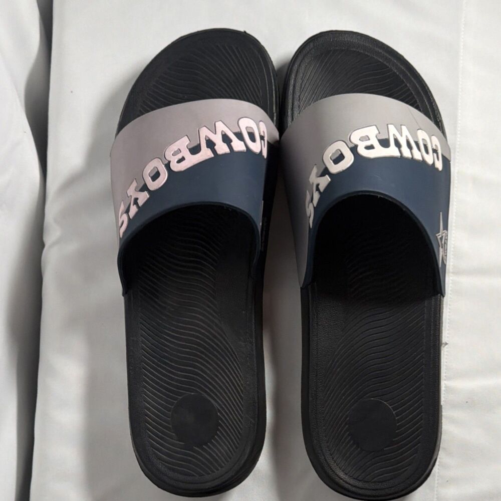 Men's Synthetic Slide Sandals, Logo Accent, Size 13-14, Black Gray